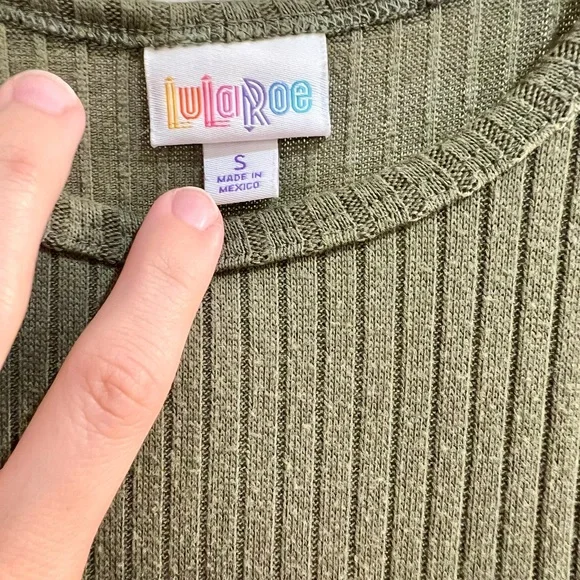 LuLaRoe Olive Green Midi, High- Low Dress with Short Sleeves size Small - Picture 3 of 9